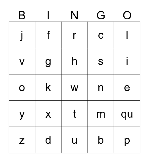 LETTER SOUNDS Bingo Card