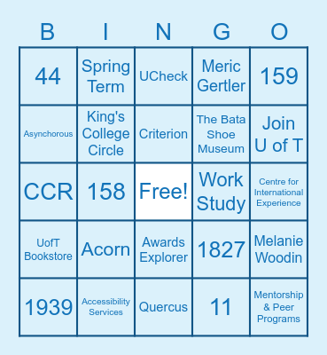 UofT Resources Bingo Card