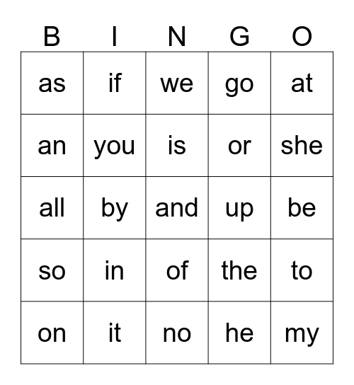 STAR WORDS List 100 Bingo Card
