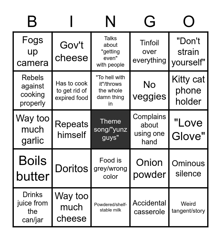 Iron Wrath cooking bingo 2 Bingo Card