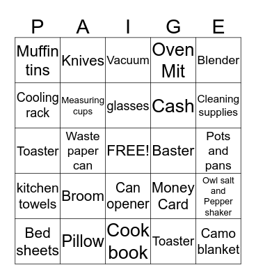 Bridal Bingo Card