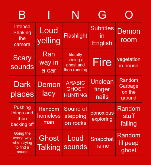 Arabic ghost hunting V2 Bingo Card