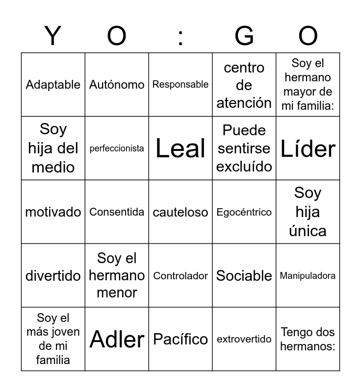 Bingo de personalidad! Bingo Card