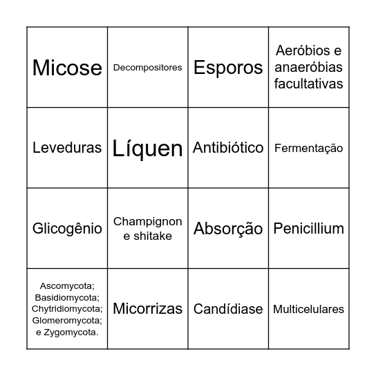 Bingo dos Fungos Bingo Card