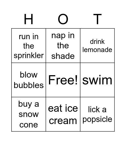 What can you do on a hot summer day? Bingo Card