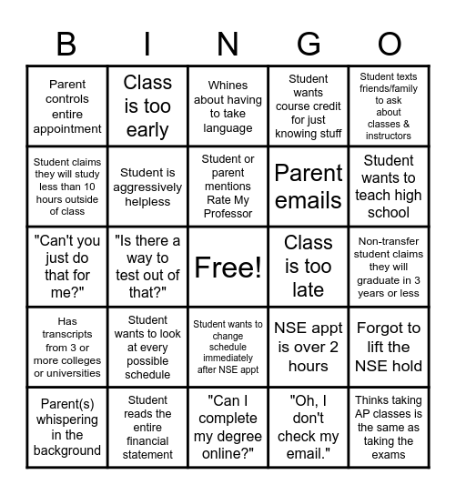 NSE APPOINTMENT BINGO Card