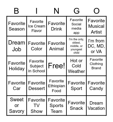 Let's Get To Know Each Other Bingo Card