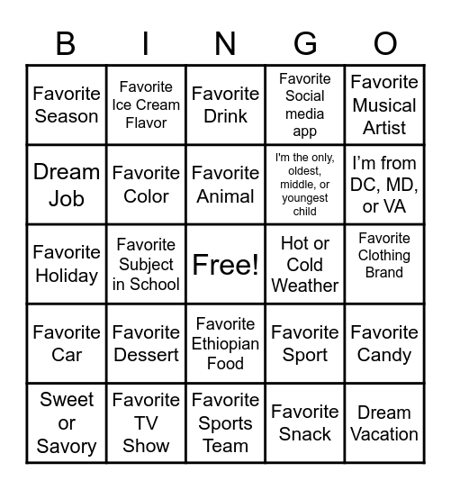 Let's Get To Know Each Other Bingo Card