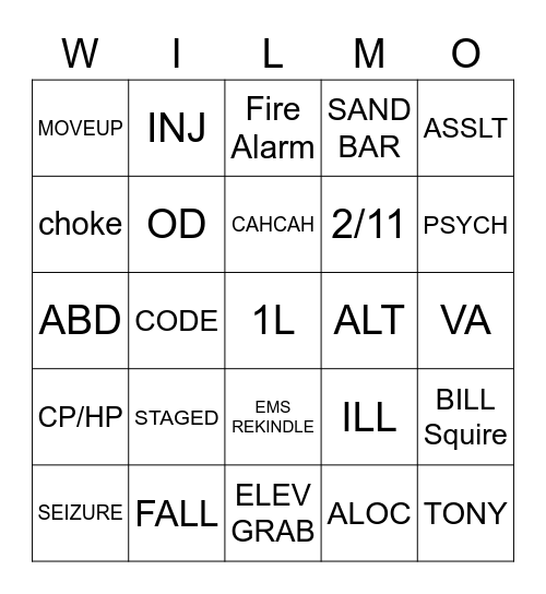 WILMO Bingo Card