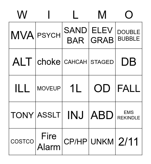 WILMO Bingo Card