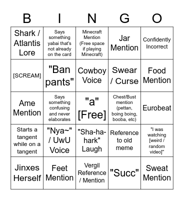 Gura Stream Bingo Card