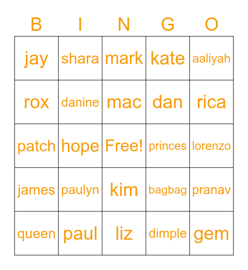 SAMPLE BINGO Card