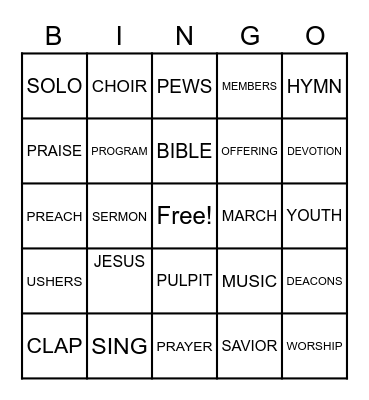 CHURCH Bingo Card