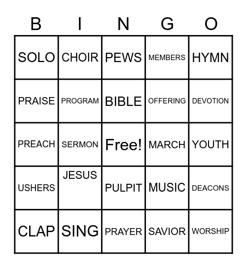 CHURCH Bingo Card