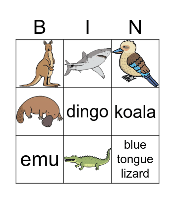 Australian Animal Bingo Card