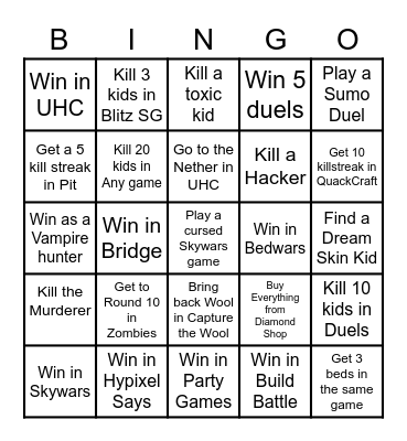 Minecraft Hypixel Bingo Card