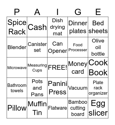 Bridal Bingo Card