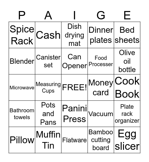 Bridal Bingo Card