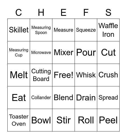 Top Chef Bingo Card