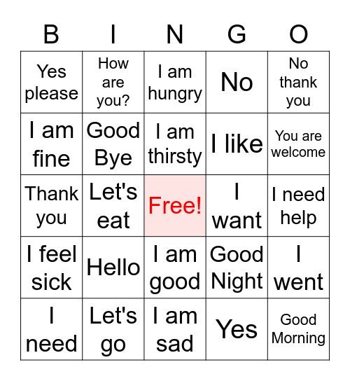 Functional Phrases Bingo Card