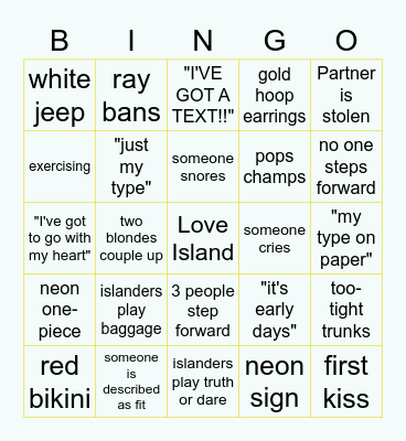 Love Island Bingo! Bingo Card