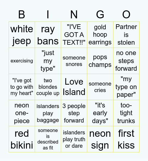 Love Island Bingo! Bingo Card