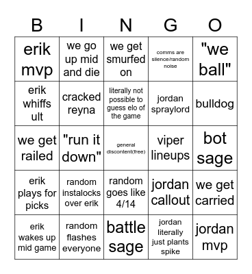 jordan + erik bingo Card
