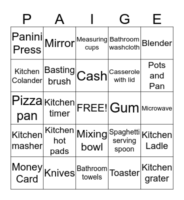 Bridal Bingo Card