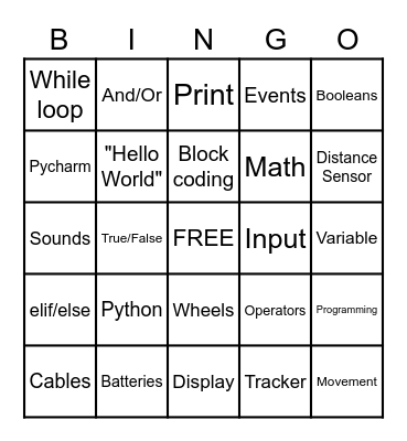 Robotics and Coding Bingo Card