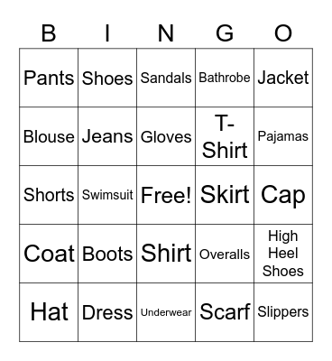 Field Bingo - Clothes Edition Bingo Card