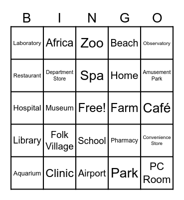 places Bingo Card