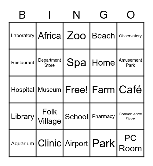 places Bingo Card
