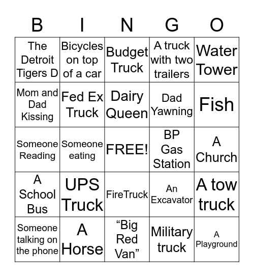 Roadtrip Bingo 2 Bingo Card