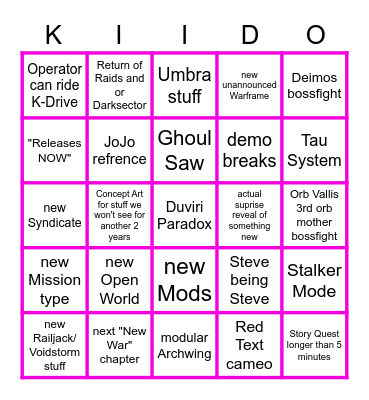 TennoCon 2021 Bingo Card