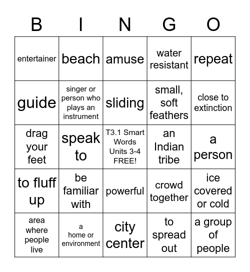 T3.1 Smart Words Units 3-4 Bingo Card