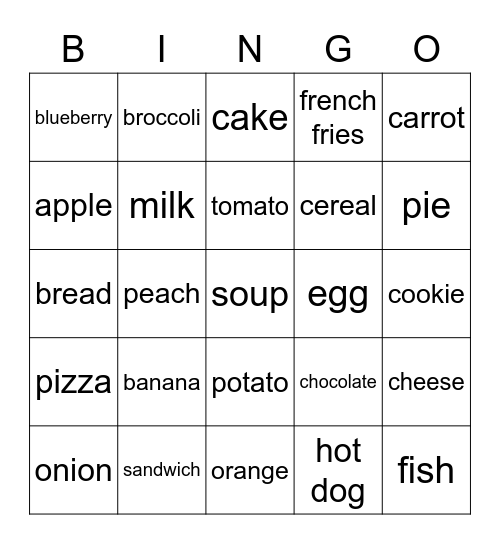 Food Bingo Card