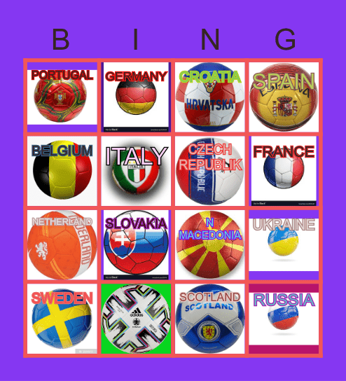 UEFA EURO 2020 Bingo Card