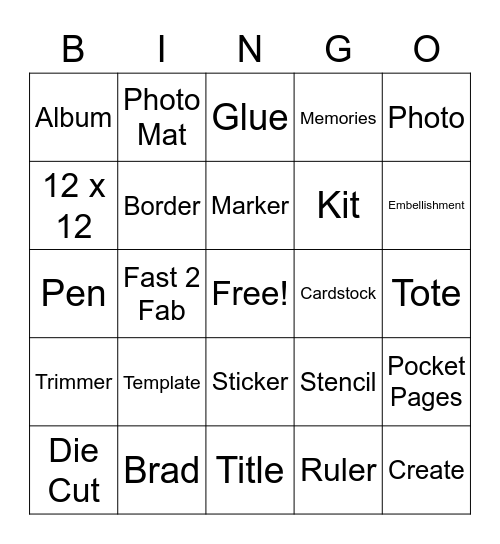Scrapping Bingo Card