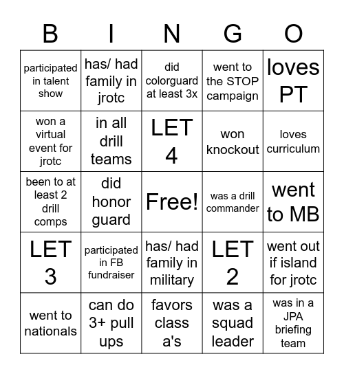 JROTC Bingo Card