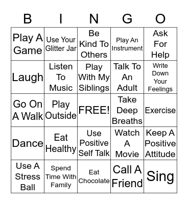 Coping Skills Bingo Card