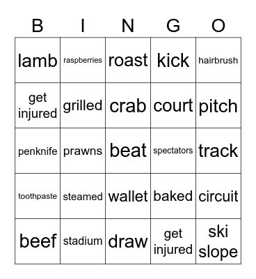 FOOD/SPORTS/TRAVEL Bingo Card