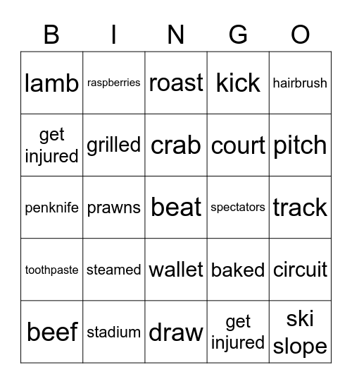 FOOD/SPORTS/TRAVEL Bingo Card