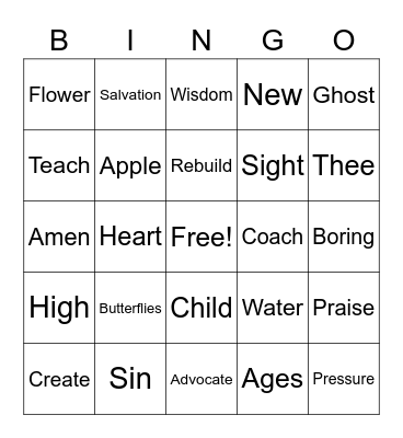 July 11 Worship Bingo (Listen for words during worship and check them off when you hear them)  Just for fun-no prizes Bingo Card
