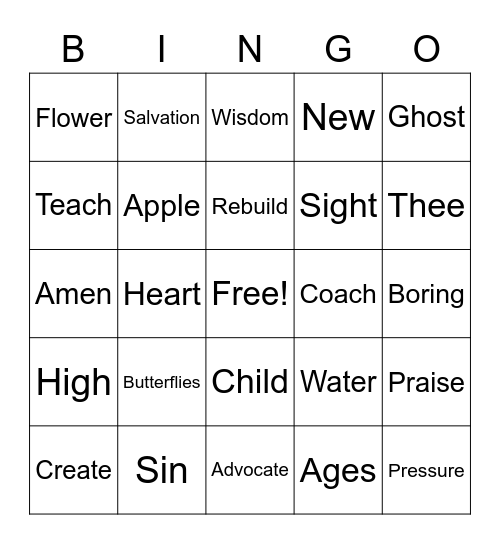 July 11 Worship Bingo (Listen for words during worship and check them off when you hear them)  Just for fun-no prizes Bingo Card