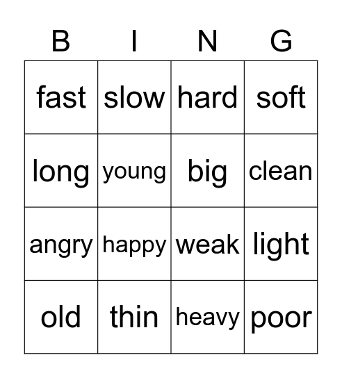Compatative Bingo Card