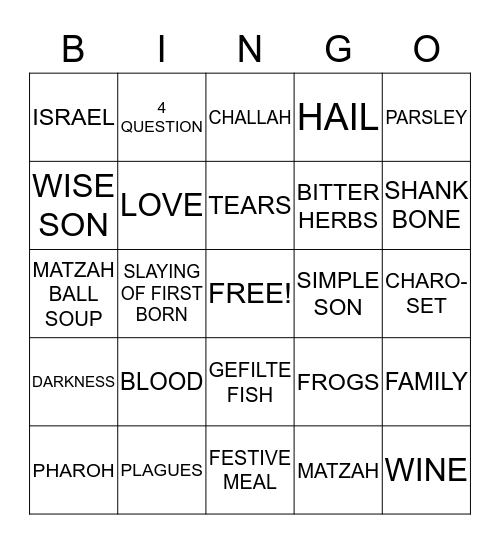 PASSOVER Bingo Card