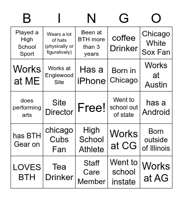 BTH BINGO Card
