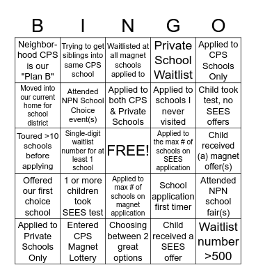 NPN School Search Bingo!! Bingo Card