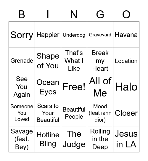 Music Bingo Card