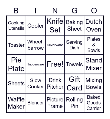 Rachel's Bridal Shower Bingo Card
